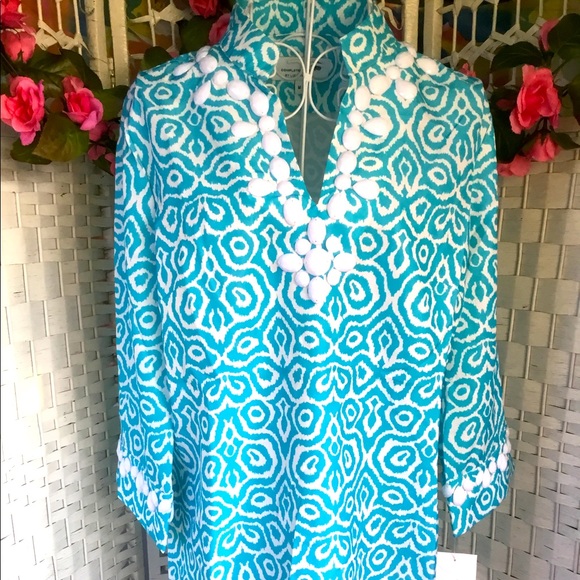 🤍💙 Liz Lange Blue & White Shirt  M / L Measurements Below   NWT   💙🤍 - Picture 3 of 7